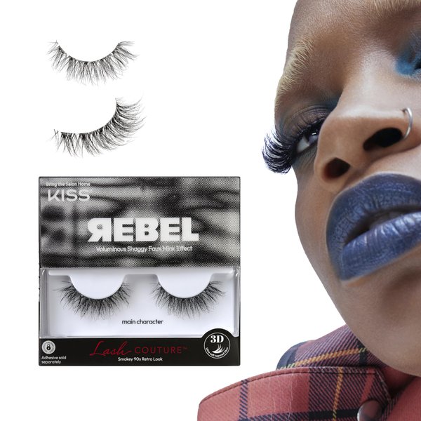 KISS Lash Couture Rebel Collection, False Eyelashes, Main Character', 12 mm, Includes 1 Pair Of Lash, Contact Lens Friendly, Easy to Apply, Reusable Strip Lashes