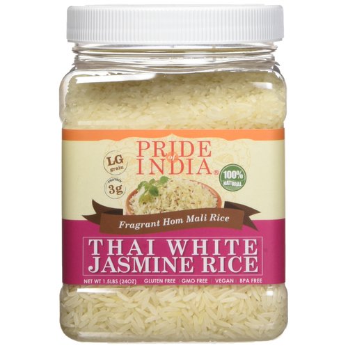 Pride Of India - Thai White Jasmine Rice - Fragrant Hom Mali Rice, 1.5 Pound Jar