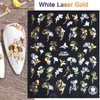 Fall Nail Art Stickers Autumn Maple Leaf Nail Decals Thanksgiving 3D Self-Adhesive Nail Art Supplies 8PCS White Laser Gold Fall Leaves Flower Butterfly Design Nail Stickers for Nail Art Decoration