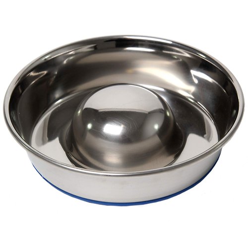 OurPets DuraPet Slow Feed Premium Stainless Steel Dog Bowl, Silver, Small (2040010300)