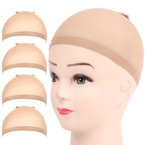 Fandamei Wig Cap, 4PCS Nylon Wig Caps, Nude Wig Caps for Women, Stocking Wig Caps for Halloween, ...