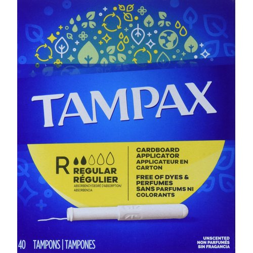 Tampax Cardboard Applicator Tampons, Regular, Unscented, 40 Count
