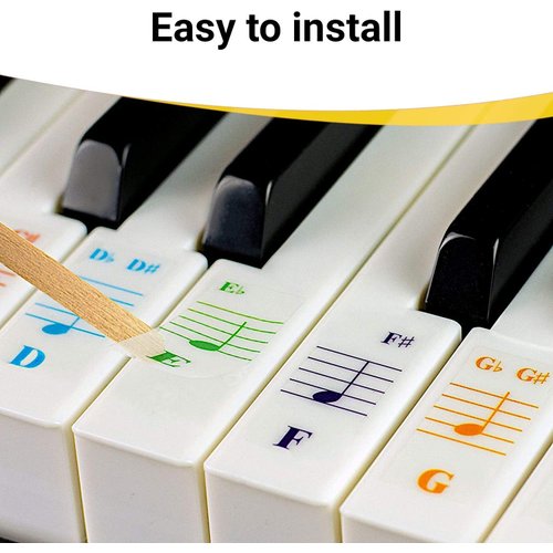 Color Piano and Keyboard Stickers and Complete Color Note Piano Music Lesson and Guide Book 1 and Book 2 for Kids and Beginners; Designed and Printed in USA