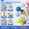 SpringFlower 3 in 1 Montessori Toys for Babies 0-3-6-12 Months, Rattle Teether & Baby Blocks & Soft Stacking Rings, Sensory Developmental Education Toys,Gift for Toddler Baby 0-3-6-12-18 Months