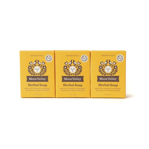 Moon Valley Organics Natural Body Wash and Face Wash Soap Bar Natural Bar Soap, Pack of 3, Orange Spice