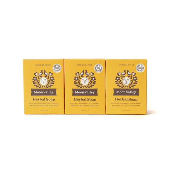 Moon Valley Organics Natural Body Wash and Face Wash Soap Bar Natural Bar Soap, Pack of 3, Orange Spice