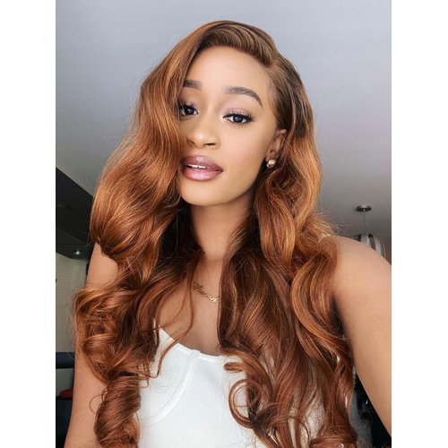 Domiso 26 Inch 13x4 HD Lace Front Wigs Human Hair Pre Plucked with Baby Hair Transparent Glueless Brazilian Blonde to Brown Body Wave Frontal Wigs for Women Natural Black Color