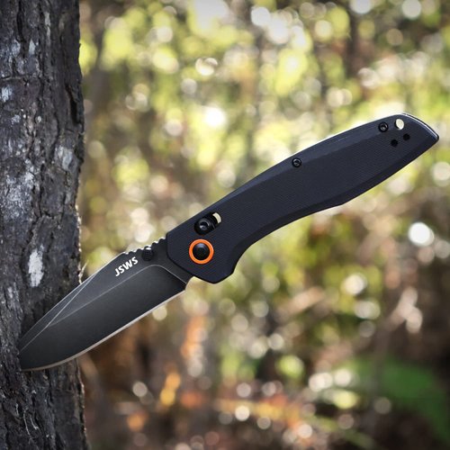 JSWS Tactical Knife Pocket Folding Knife Survival Knife Axis Lock Knife 3.39'' 440C Stainless Steel Blade G10 Handle Perfect for Camping Survival Christmas Gifts for Men & Women