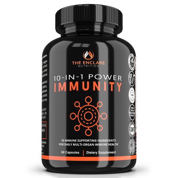 THE ENCLARE NUTRITION 10 in 1 Immune Support Booster Supplement with Echinacea, Vitamin C and Zinc, Turmeric, Ginger, B6, Elderberry for Adults Immunity Defense Vitamins, Made in USA Veg Cap 60 Ct (1)
