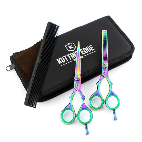 Kutting Edge - Hair Scissors Professional Hair Cutting Scissors Kit Thinning Shears Hairdressing Scissors Set, Titanium Coated Barber Scissors 5.5” Set