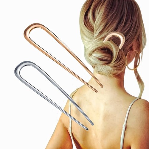 Snvpnyd Metal French Hair Pins, U Shaped Hairpin for Women,Simple Modern Metal Coiled Hairpin, Gold and Silver Hair Fork Sticks Buns Hair Accessories for Women Girls (silver)