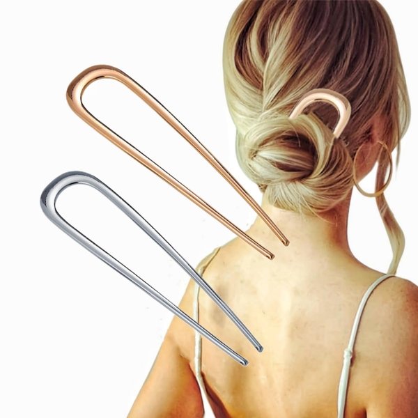 Snvpnyd Metal French Hair Pins, U Shaped Hairpin for Women,Simple Modern Metal Coiled Hairpin, Gold and Silver Hair Fork Sticks Buns Hair Accessories for Women Girls (silver)
