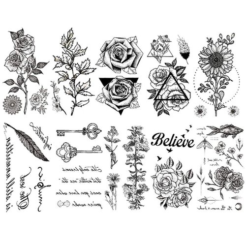 CARGEN Black Realistic Temporary Tattoos - 10 Sheets Sexy Flowers Rose Sunflower Feather Key Words Believe Butterfly Moon Tattoos for Women Girls Makeup Fake Tattoo Great for Thighs Chest Shoulder