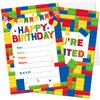 Nezyo 30 Pack Birthday Party Invitations with Envelopes Bulk Colorful Building Block Invitation Kids Stacking Bricks Invite Card Set Girls Boy Decorations Supplies
