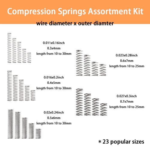 Dianrui 300PCS Compression Springs Assortment Kit 23 Different Sizes Mini Stainless Steel Mechanical Springs for DIY Repair Project K-P-051-300