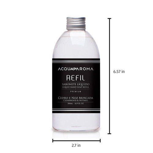 Premium Silver Liquid Hand Soap Refill Cedarwood & Nutmeg 16.9 FL OZ (500mL) by Acqua Aroma Handcrafted Made in Brazil