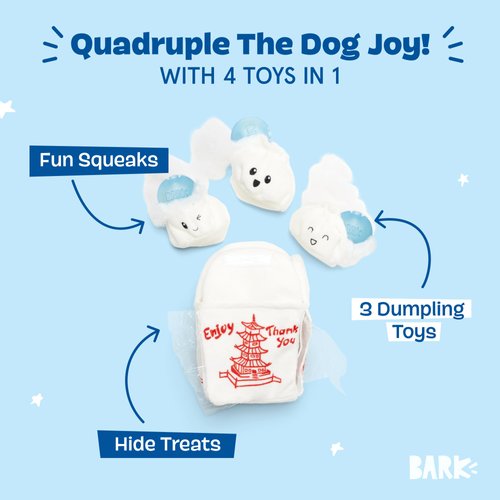 Barkbox 2 in 1 Interactive Plush Dog Toy - Rip and Reveal Toy for Dogs and Puppies - Stimulating Squeaky Pet Toys | Andi's Dumplings (Small)