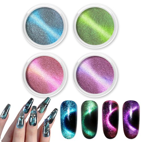Allstarry Cat Eye Chrome Powder 4 Colors 3D Magnetic Aurora Nail Powder Metallic Pigment Galaxy E...