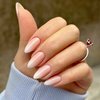 Qsnidy Ombre Press on Nails Almond Medium Nude White Gradient Fake Nails Natural Acrylic False Nails for Women's Daily Wear, Artificial Stick on Nails for Nail Art Manicure, 28Pcs