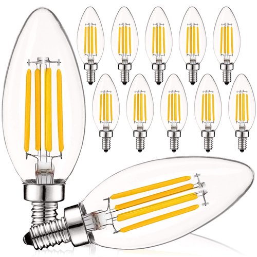 LUXRITE Vintage Candelabra LED Bulb 60W Equivalent, 550 Lumens, 2700K Warm White, LED Chandelier Light Bulbs 5W, Dimmable, Clear Glass, Filament LED Candle Bulbs, UL Listed, E12 Base (12 Pack)