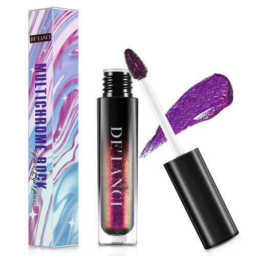 La Catrina Chameleon Liquid Lipstick, Oil-based Diamond Shiny Glitter Lip Gloss, Sparkly Metallic Color Intense Shimmery Finish, Long wears, Holographic Talc Free (#06 Purple Gold)