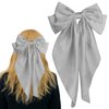 Pufandor Hair Bow Silky Satin Hair Ribbons for Women, Gray Bows for Girls Hair Bowknot Barrettes Long Tails with Clips Big Hair Bows Hair Accessories (Gray 1pc)