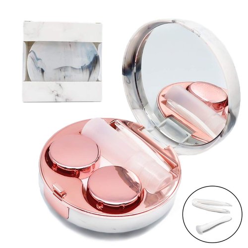 Vastsoon Contact Lens Case, Portable Cute Eye Contacts Colored Lenses Applicator Remover Tool Kit with Mirror Solution Bottle for Travel Daily Outdoor (Rose Gold)