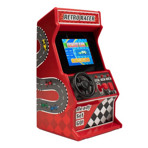 Thumbs Up Mini Arcade Racing Machine: Handheld Console with 30 Pre-Loaded 8-Bit Games, 2.4" LCD Screen, Steering Wheel, Gear Stick, Control Buttons, Games Console