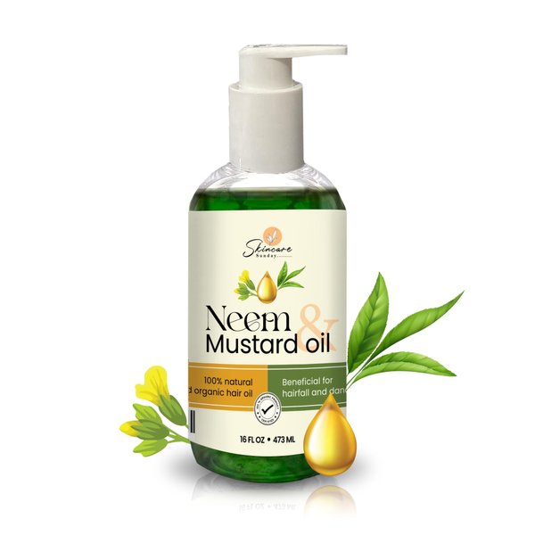 SKINCARE SUNDAY 100% Natural & Organic Pure Cold Pressed neem and mustard oil | 100% natural organic hair oil | Healthy Hair Growth | Rich in Vitamins (16 oz)