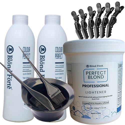 Perfect Blonde Hair Bleach Toner Lightener Powder Lightening Kit 20 Volume 800 ml Developer &amp; Bru...