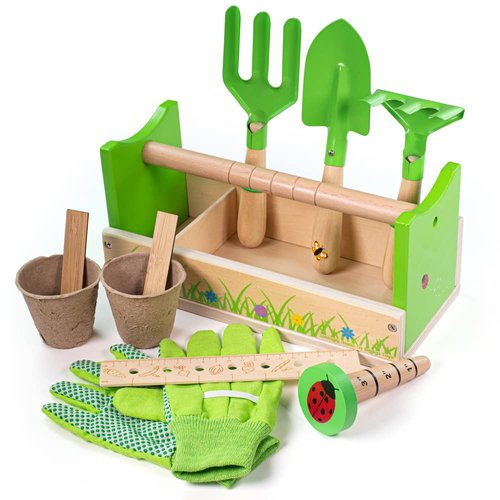 Bigjigs Toys, Gardening Caddy, Wooden Toys, Gardening Tools, Outdoor Toys, Garden Toys, Kids Gardening Set, Children's Gardening Set, Kids Garden Toys