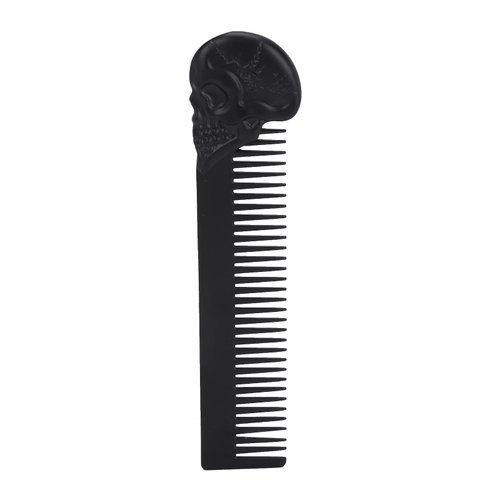 Pocket Beard Comb, Hairdressing Comb, Zinc Alloy Skull Pattern Hair Styling Mustache Shaping Oil Hair Comb(black)