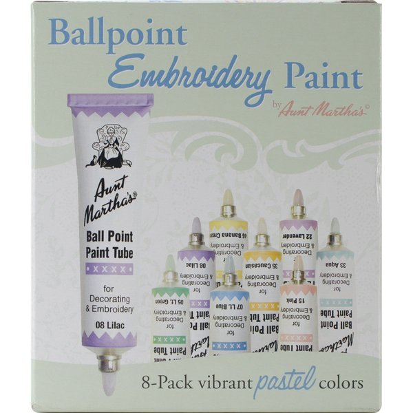 Aunt Martha's 888 Ballpoint 8-Pack Embroidery Paint, Pastel Colors