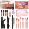 Full Makeup Kit for Women, 12 Color Eyeshadow, 8 Color Blush, 3 Color Lipstick, Mascara, Liquid Eyeliner, Eyebrow Pencil, Foundation, Sponge,Makeup Bag and 8pcs Makeup Brush