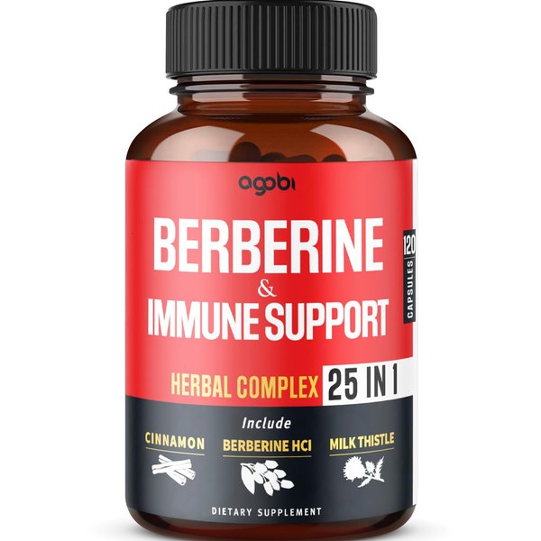 Premium Berberine Supplement with Ceylon, Ashwagandha, Turmeric, Milk Thistle, Elderberry & Black Pepper - Supports Immune System, Cardiovascular & Gastrointestinal - 120 Capsules