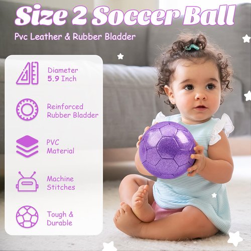 Sparkling Purple Size 2 Toddler Soccer Ball Kids Soccer Ball Mini Soccer Ball Age 3-8 Indoor Soccer Ball Training Soccer Ball Small Soccer Ball for Boys Girls Gift Outdoor Sport Practice Grass Game