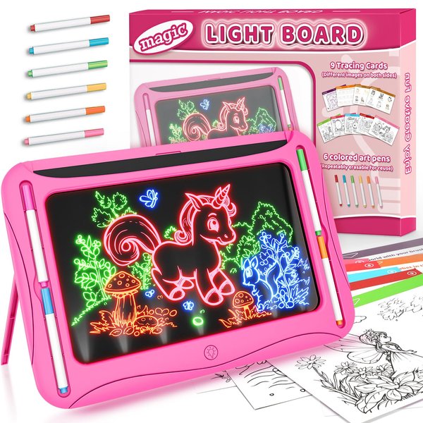 Magic LED Drawing Board for Kids, Girls Toys Age 6-8, Light Up Tracing Pad with 9 Dual-Sided Card, 6 Marker, Doodle Writing Tablet Toddler Learning Toy, Arts and Crafts Kit 4-6 Christmas Birthday Gift