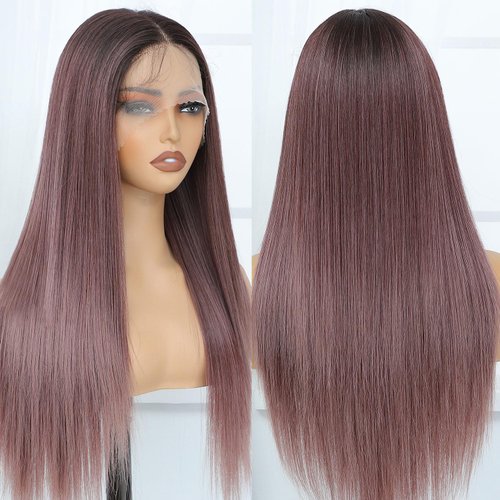 Raxylll Ombre Purple Synthetic Lace Front Wigs Straight Heat Resistant Natural Hairline Fiber Hai...