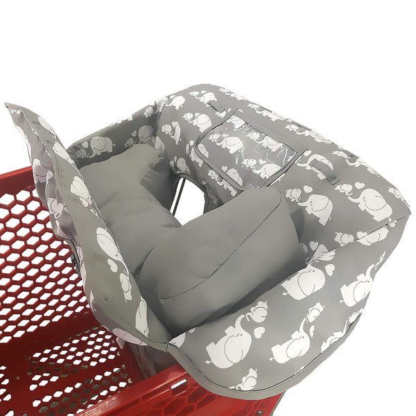 Soft Pillow Attached 2-in-1 Shopping Cart and High Chair Cover for Baby~Cotton Padded~Fold'n Roll Style~Portable with Free Carry Bag (Elephant)