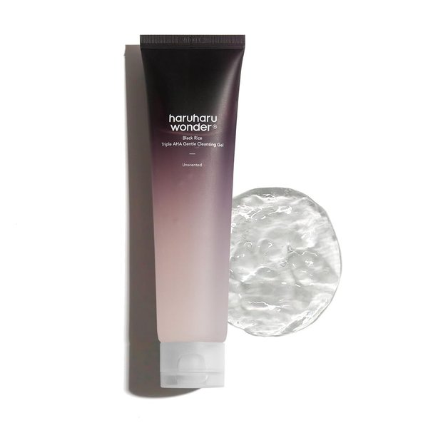 HARUHARU Wonder Black Rice Triple AHA Gentle Cleansing Gel 3.38 fl oz, Hydrating Cleansing gel, Gentle exfoliating, Vegan, Travel essentials
