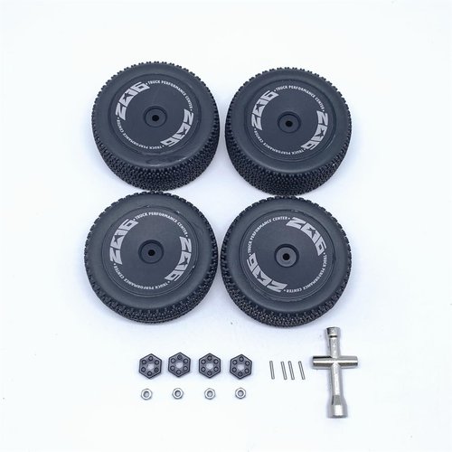 KingVal Replacement Front Wheel Tyre and Rear Wheel Tyre with Hex Hub Adapter Cross Wrench RC Parts Combo Compatible with WLtoys 1/14 144001 RC Car