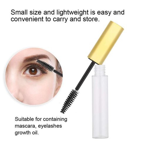 Comicfs 20 Pcs 4ml Transparent Reusable Empty Bottle Tube Container Makeup Vials Cosmetic Tool for Eyelash Growth Oil/Mascara with Rubber Inserts 8 Pcs Funnels (Gold)