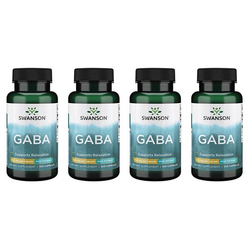 Swanson GABA - Amino Acid Supplement Promoting Calm & Relaxation to Support Restful Sleep - High Potency Formula to Support Healthy Stress Levels - (100 Capsules, 500mg Each) 4 Pack