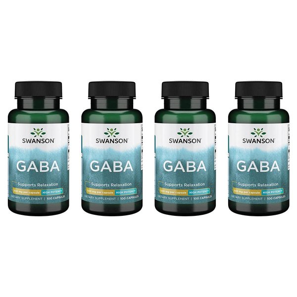 Swanson GABA - Amino Acid Supplement Promoting Calm & Relaxation to Support Restful Sleep - High Potency Formula to Support Healthy Stress Levels - (100 Capsules, 500mg Each) 4 Pack