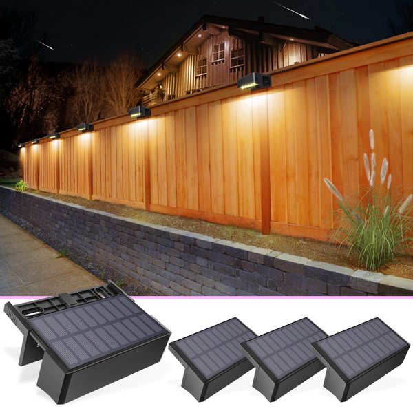 VOLISUN Solar Lights for Fence,4-Pack 1800mah Outdoor Solar Fence Lights Waterproof Led Color Glow Solar Lights for Step,Fence,Railing,Wall,Stairs