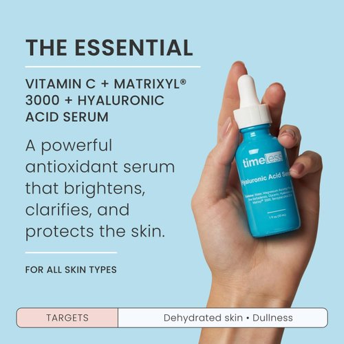 Timeless Skin Care Hyaluronic Acid Vitamin C Serum - 1 oz - Brightens, Smooths, Rebuilds Collagen, Boosts Hydration - For All Skin Types
