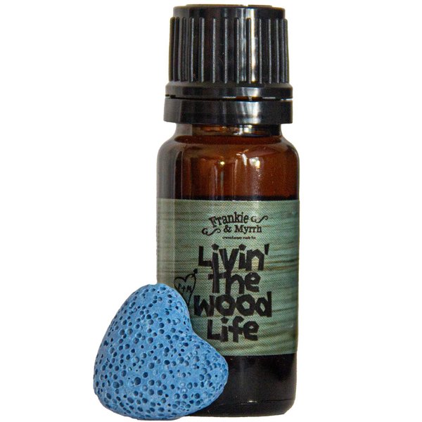 Frankie and Myrrh Livin' The Wood Life - Patchouli Vanilla Cedar Essential Oil Blend w/Portable Lava Stone Diffuser | Pure Aromatherapy for Good Vibes and Energy | Natural Perfume Blend