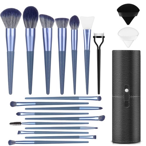 Makeup Brush Set, 17PCs Makeup Brushes with Foundation Eyebrow Blending Concealer Blush Eyeshadow Contour Lash Powder Brush, Make Up Brushes Kit with Organizer Travel Case (Medium, Blue)