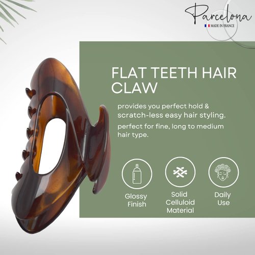 Parcelona French Ovale Medium 3.5 Inch Tortoise Shell Brown Celluloid Covered Spring Hair Claw Clip Clamp for Women