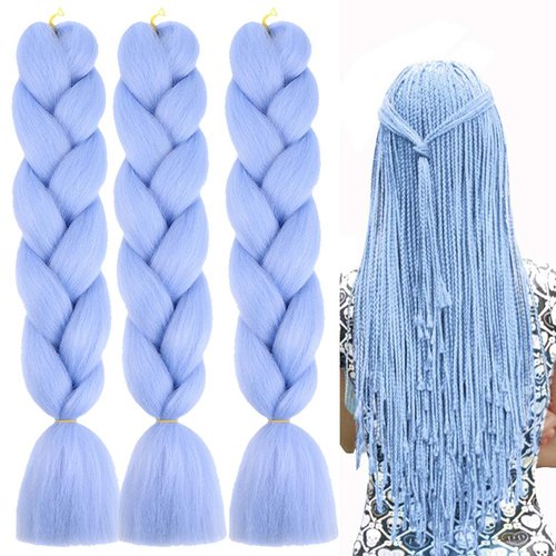 Braiding Hair Extensions 24 Inch Braiding Hair for Women Synthetic Ombre Jumbo Hair Extension for Crochet Braids Hair Hot Water Setting (24 Inch, Lblue)